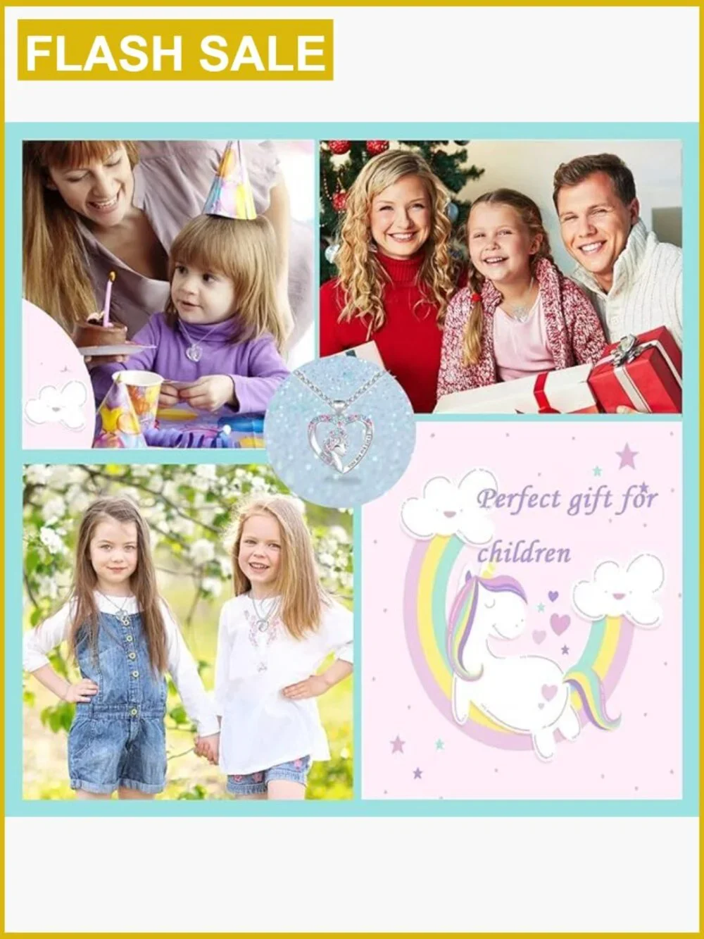 Magical Unicorn Crystal Heart Pendant Necklace for Girls